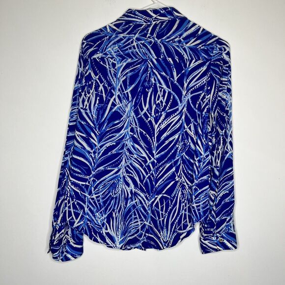 LILLY PULITZER Sea View Voile Button Down Shirt Rayon Blouse Blue‎ White Sz S - Picture 4 of 10